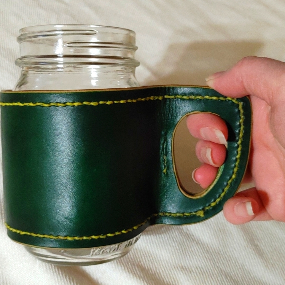 Leather Mason jar handle HANDMADE Horween leather